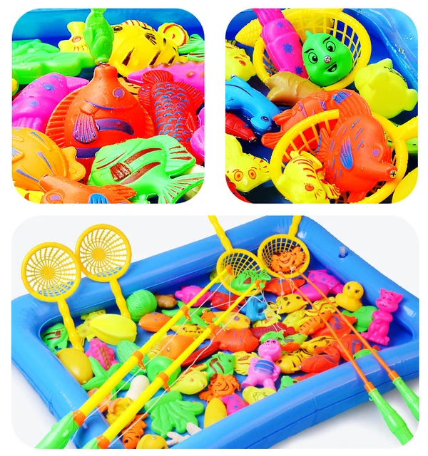 50Pcs Magnetic Fishing Toys Game for Kids 2 Magnetic Fishing Rod with 41 Plastic Floating Fish Toys for Children Play Water Toys 2