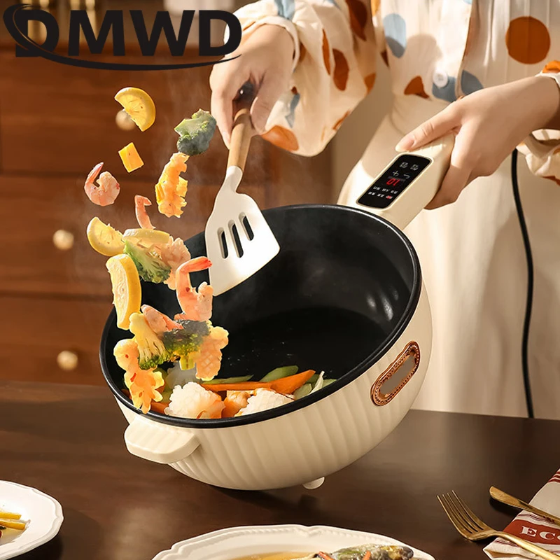 DMWD Electric Wok Non Stick Frying Pan 3.5L Electric Stir-fry Pot Stew Soup Hotpot Rice Cooking Multicooker With Food Steamer 3
