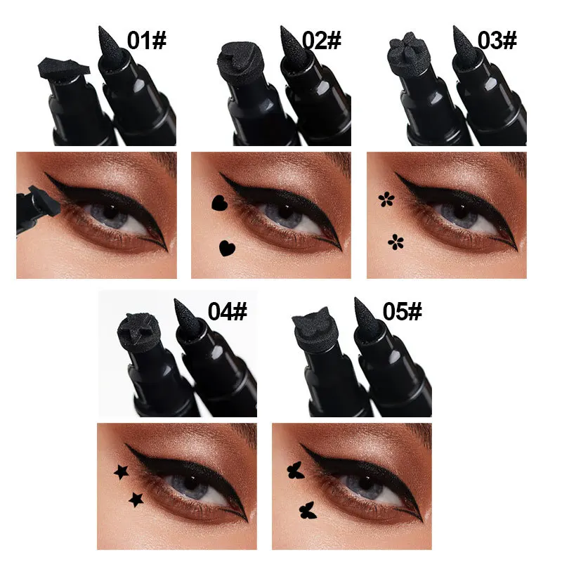Dragon Ranee Double head Star Seal Eyeliner waterproof non-smudging novice heart plum embellished eye tail eyeliner 3