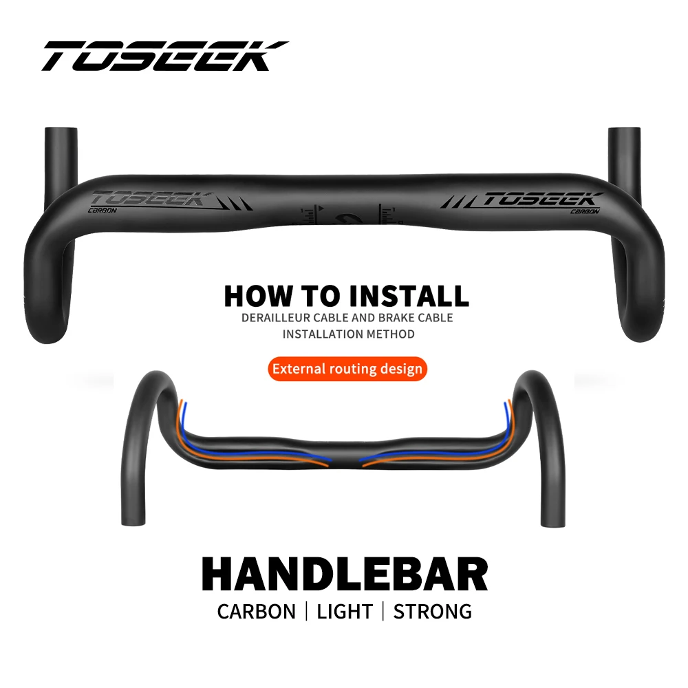 

TOSEEK Road Bicycle Carbon Handlebar Reduce Resistance Bent Bar Strengthen Bike Parts 400/420/440mm External Routing Black Matte