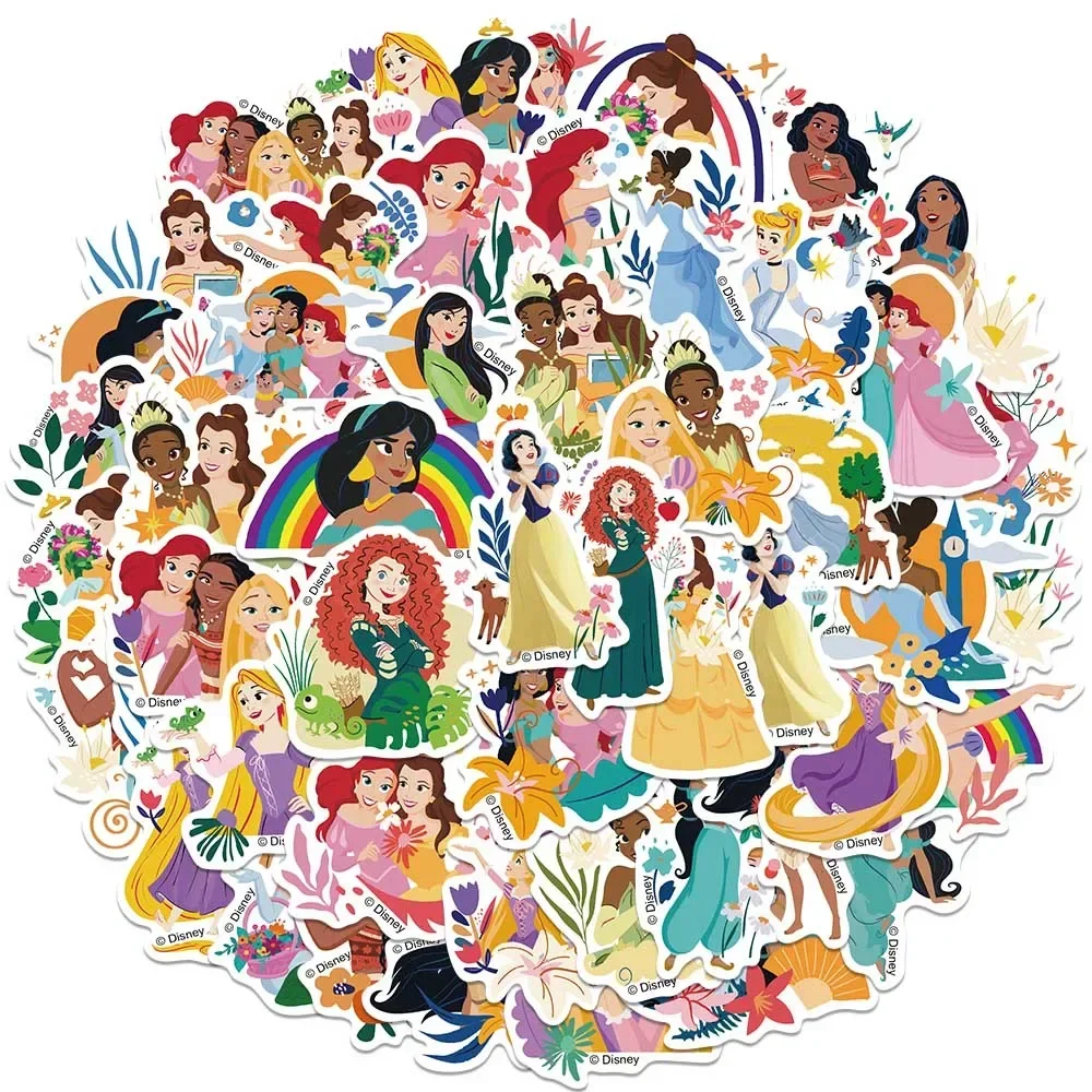 50PCS Disney Cute Cartoon Princess Stickers DIY Diary Laptop Luggage Skateboard Graffiti Decals Classic Toy 3