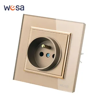 Wesa ซ็อกเก็ตฝังผนังสีทองหน้าจอโทรศัพท์นิรภัยคริสตัลเทมเปอร์ปลั๊กไฟฟ้าที่มีสารหน่วงไฟบนพื้นดิน 1