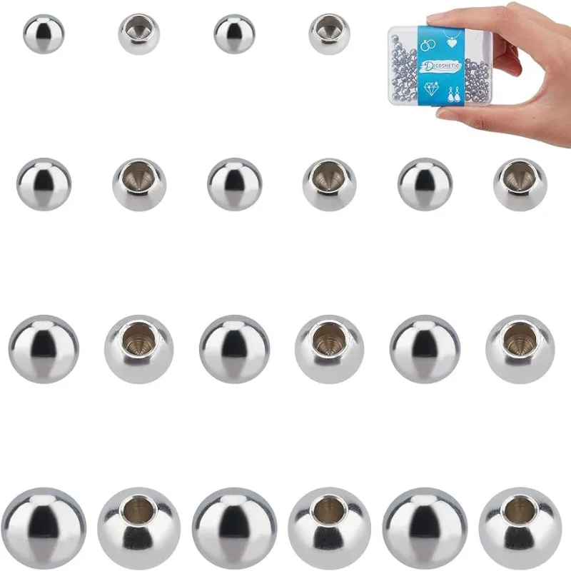 120Pcs 4 Sizes Memory Wire End Caps Stainless Steel Bead Cord End Caps Round Half Drilled Beads Ball Cord Terminators
