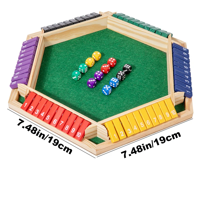 Shut The Box Dice Board Game Wooden Flaps&Dices Game Pub Bar Party Supplies Family Entertainment for Kids & Adults, 1-6 players