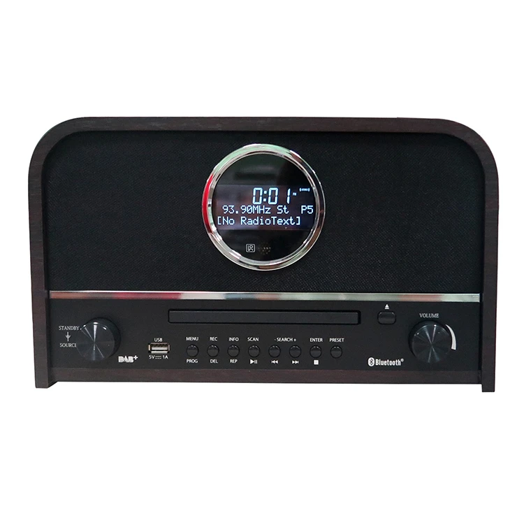 CD 플레이어 포함 리얼 우드 고광택 라디오, DAB + FM 라디오, 알람 시계, 2 개의 라우드 스피커