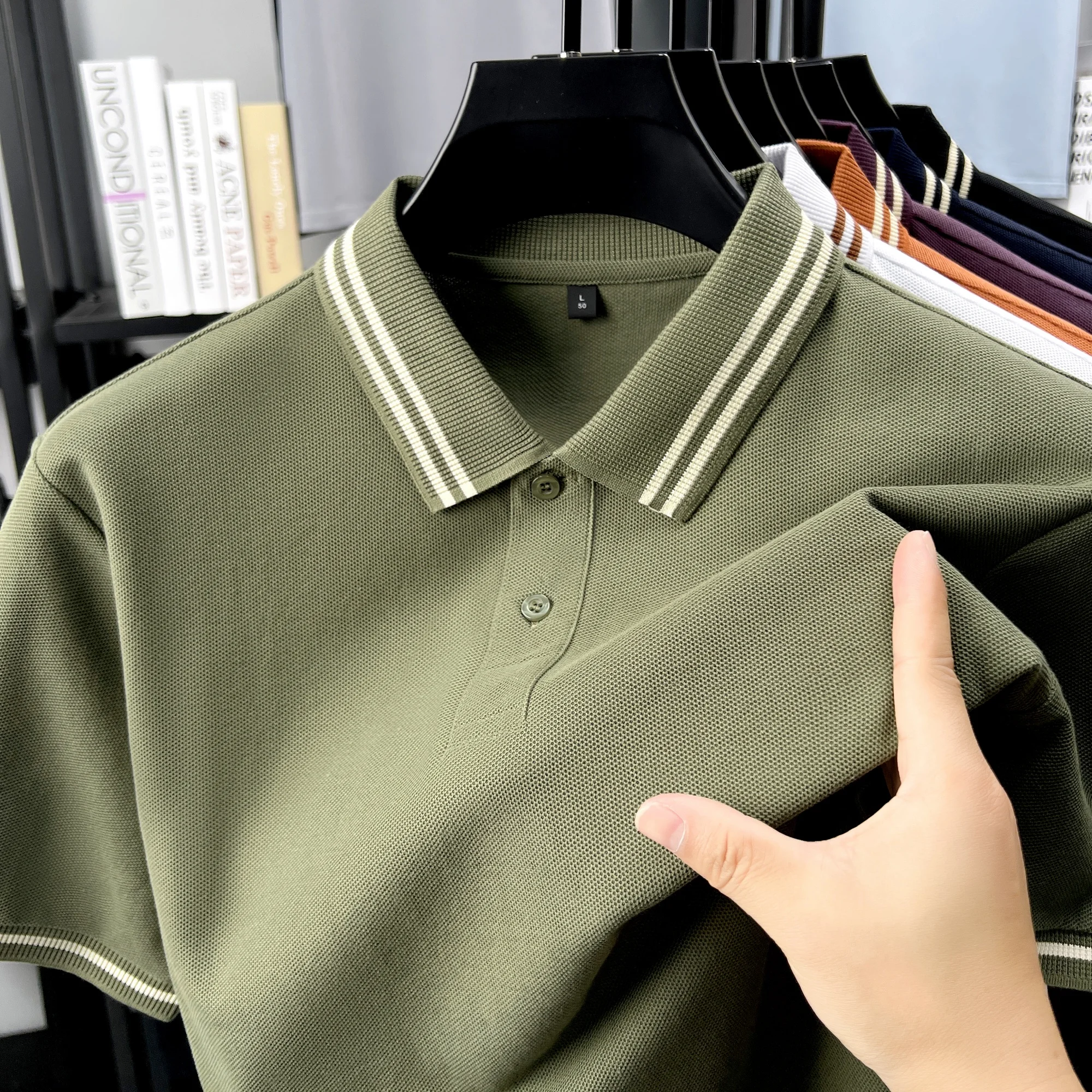 100% pure cotton summer men's striped collar short sleeve fashion hot selling polo shirt high-quality breathable comfort T-shirt 8 Saac20e7e03b14f53bd516def6cf6269fq