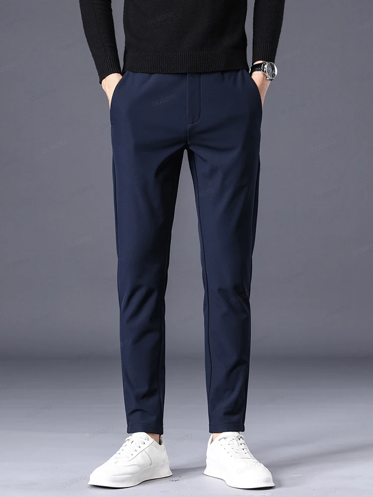 Autumn Winter Stretch Casual Pants Men Thick Business Stretch Slim Elastic Waist Jogger Korean Classic Outdoors Trousers Gift 4
