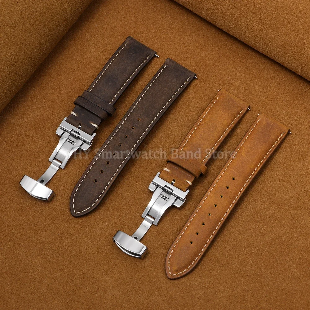 Premium Leather Cowhide Watch Strap with Quick Release and Butterfly Buckle