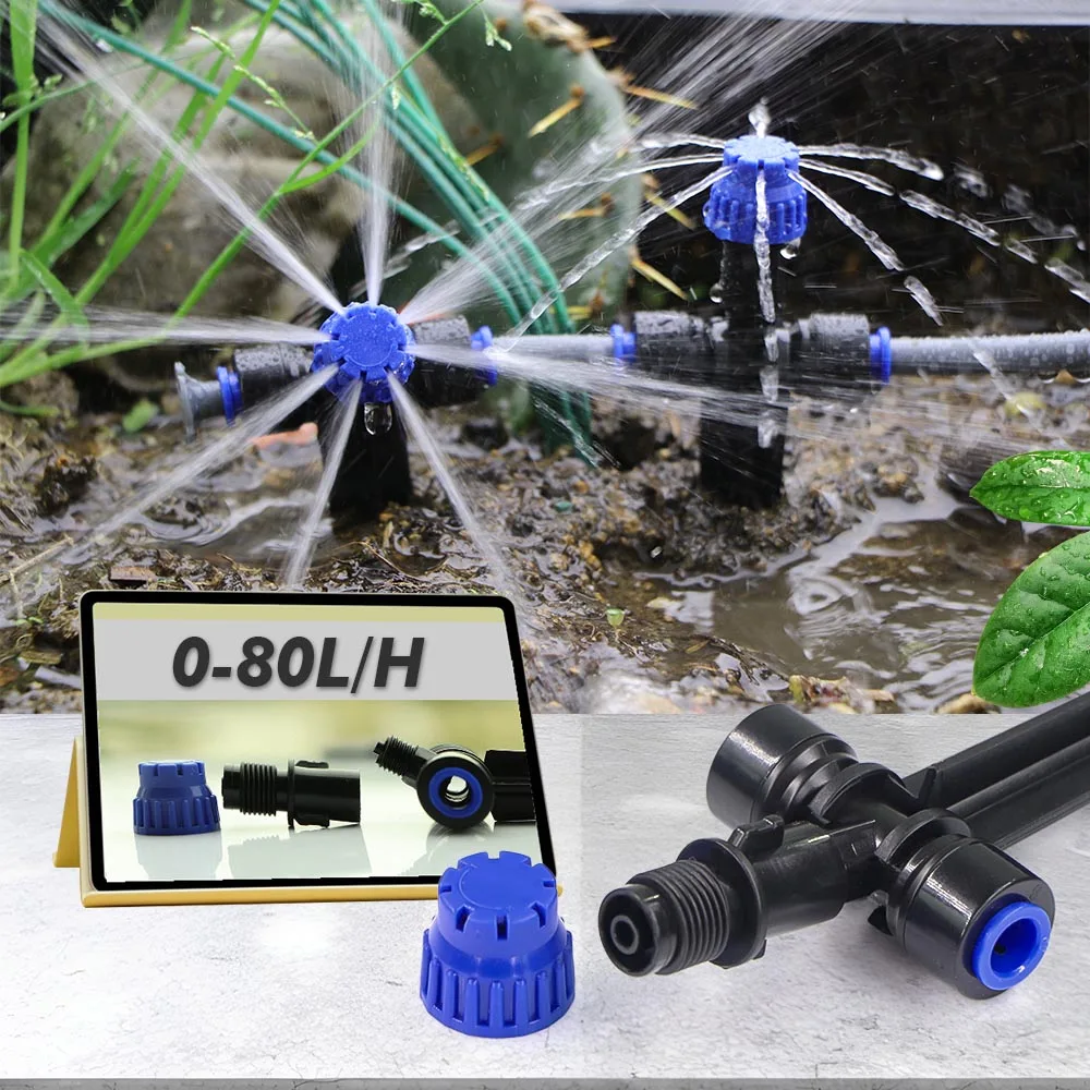1/4" Garden Irrigation Watering Kit 8-hole Dripper with Stake Adjustable Sprinkler 6mm Quick Push Slip Lock Outdoor Drip Sprayer 5