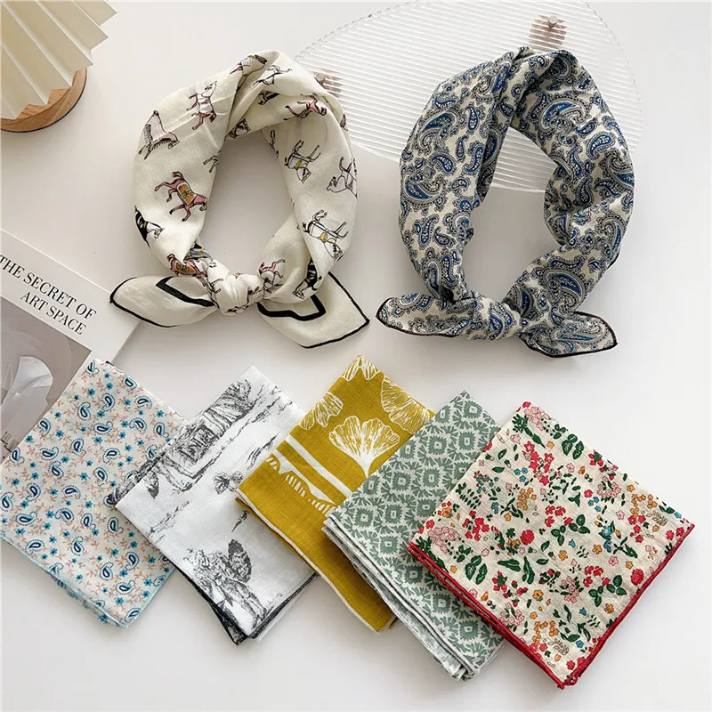 Approx 55cm Cotton Linen Square Scarf Neckerchief Spring Autumn Scarves Neck Scarf Turban Bandanas Headband Decoration for Women 2