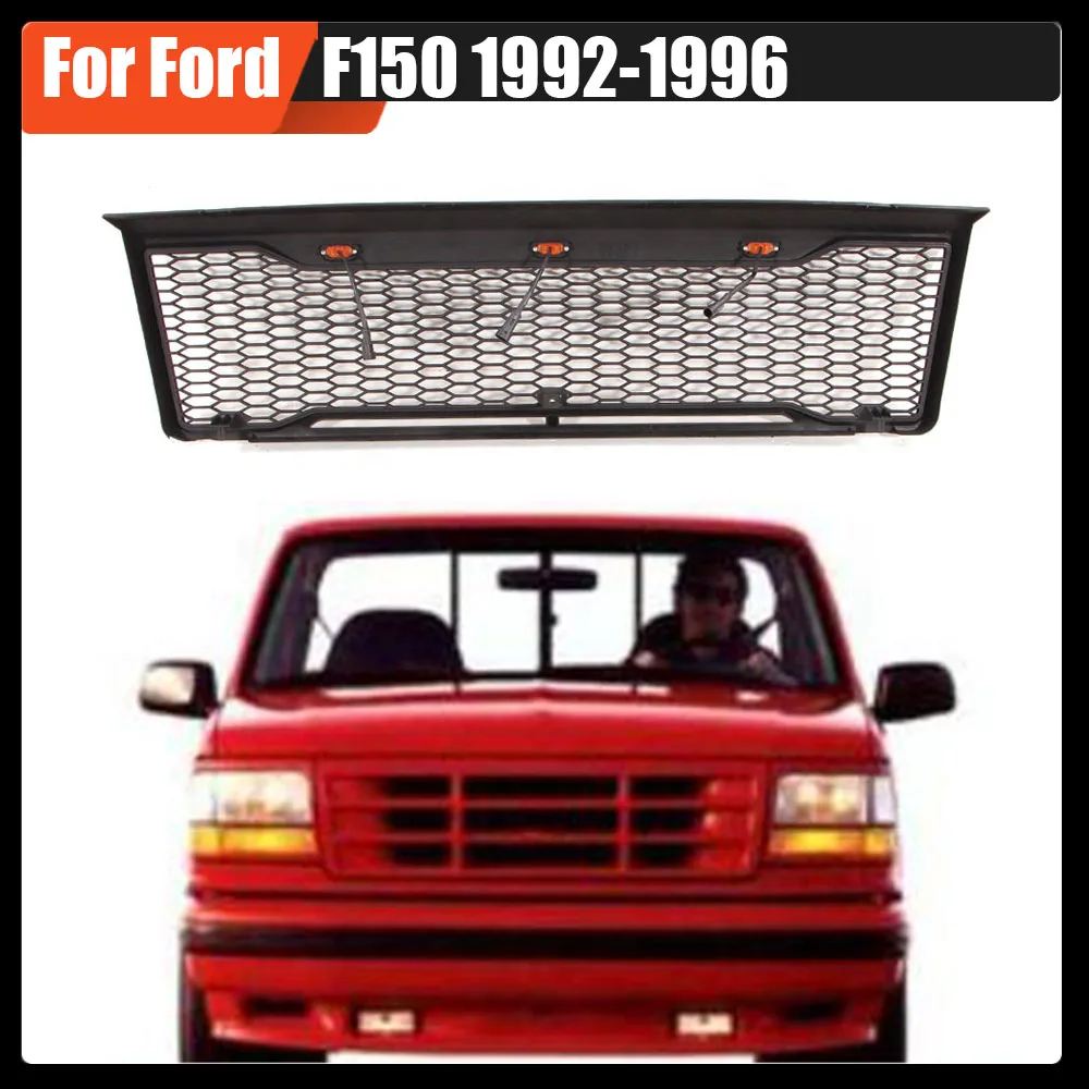 

For Ford F150 1992-1996 Auto Parts Modified Pickup Bumper Grills Front Raptor Grille Mesh Grille W/LED Decoration Accessories
