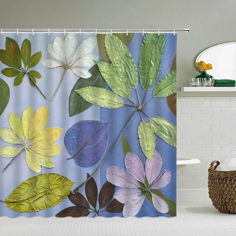 

Green Plants Floral Bathroom Shower curtain Floor mat Modern Home Bathroom Waterproof Plant home Decor