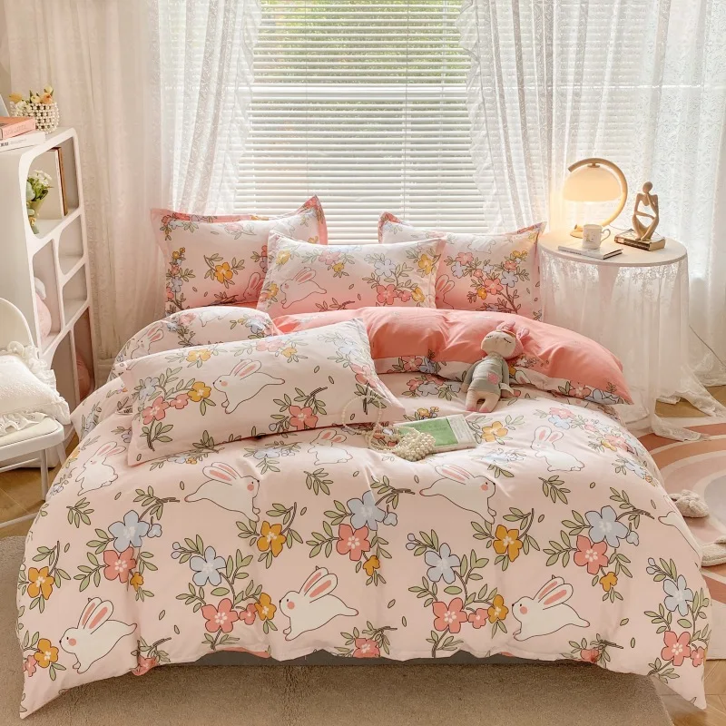 

Fashion Bedding Set Cute Rabbit Dinosaur Double Bed Linens Cartoon Duvet Cover Sheet Pillowcase Queen King Size Home Textile