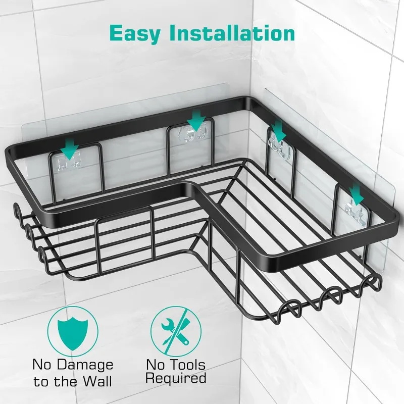 5-Pack Adhesive Shower Caddy, Rustproof Stainless Steel Bathroom Shower  Organizer, No Drilling Wall Mounted Shower Rack, Black - AliExpress