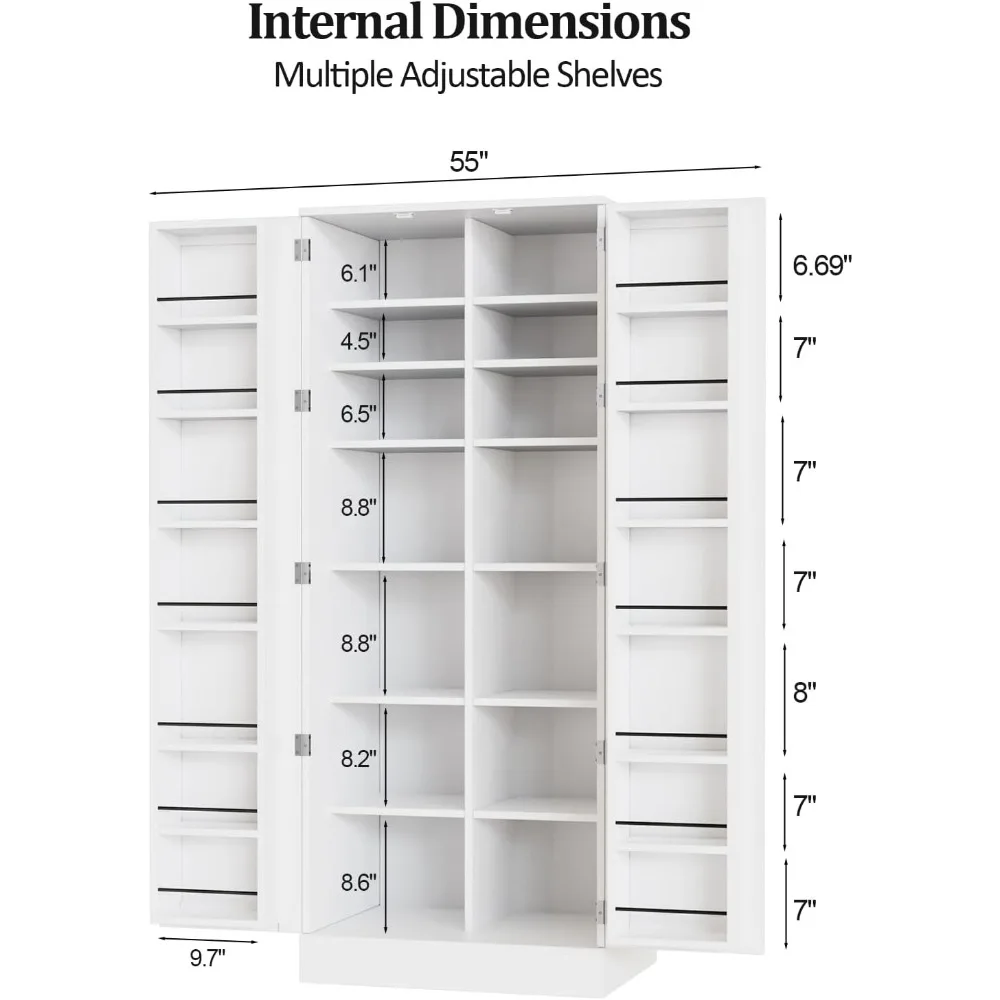 Pantry Cabinet,59" Tall White Kitchen Storage Cabinet with 2 Doors and Adjustable Shelves, Food Storage Freestanding Cupb 2