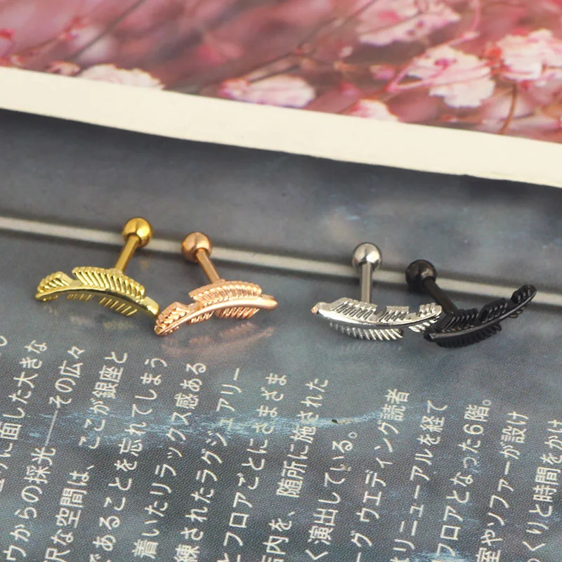 wholesales hot style leaves cartilage earrings helix barbell lip piercing labret rings lip rings daith ear piercing jewelry whol