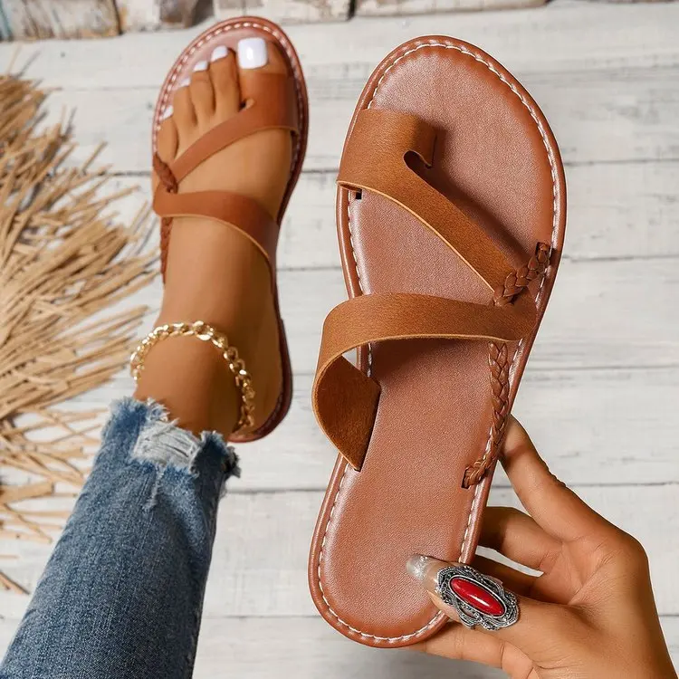 

Large Size Women's Roman Sandals 2024 New Summer Fashion Round Toe Flip Flops Lightweight Anti Slip Flat Bottomed Casual Shoes