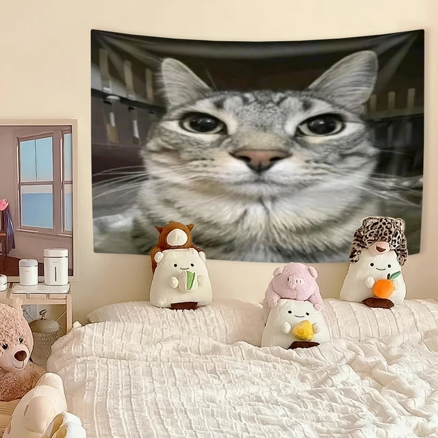 Tapisserie murale suspendue en forme de chat drôle, Animal Kawaii, décoration de maison, pour chambre à coucher, dortoir, tissu de fond, cadeau de Festival, décor de salle 6