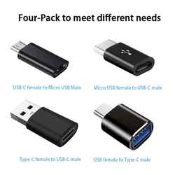 Versatile 4 - Pack USB - C Adapter Set - USB A to USB C & USB C to Mini USB Converters for Laptops, Tablets, and Smartphones (Black)