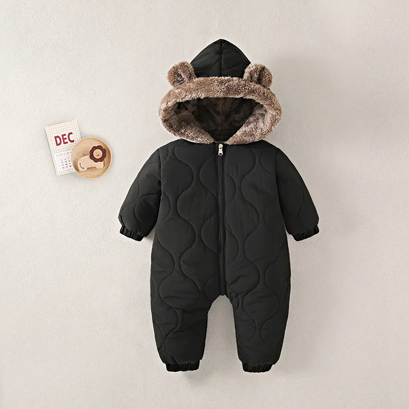 1-Piece Warm Fleece Pramsuit for Baby, Newborn Winter Snowsuit Outerwear, Infant Jumpsuit Romper Cozy Outfit