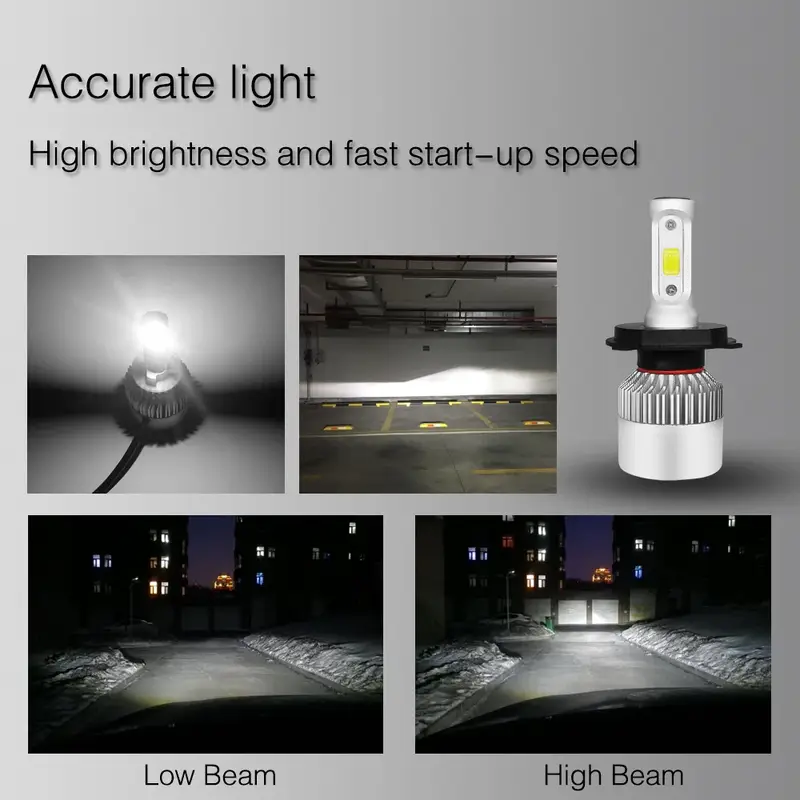 TCYATO  2pcs Car S2 Headlight Bulbs LED H1 H7 H4 9005 9006 Auto 72W 8000LM 6500K No Error Lamp Low High Beam 9-36V For Lights - Image 4