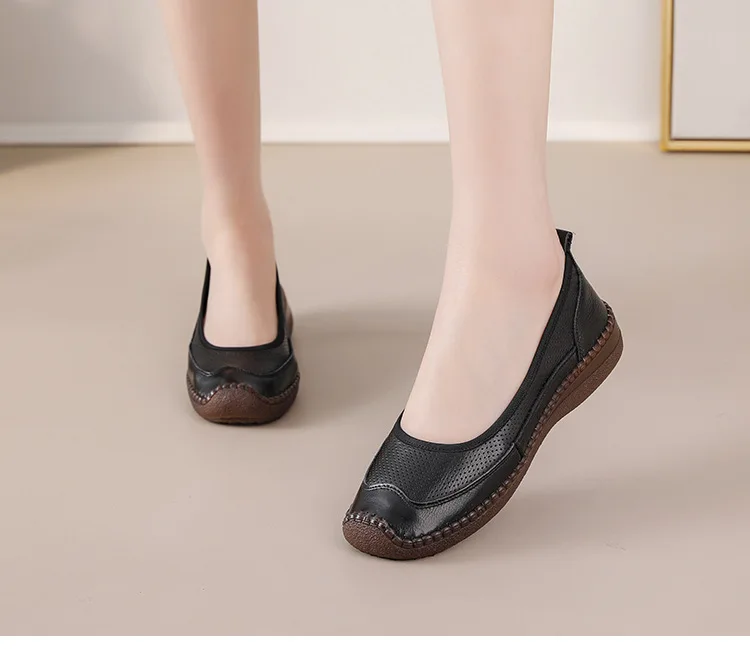 Damen-Mokassins aus Rindsleder, handgenäht, rutschfest, lässige flache Schuhe, für Mütter, Outdoor, flache Schuhe, zum Gehen, Reisen, Alltag, Loafer – Detail 15