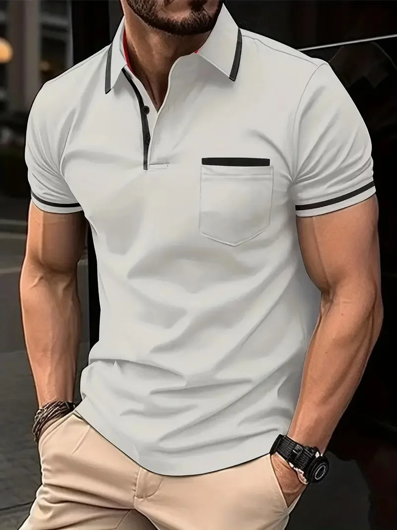 Description Picture 6 of item2024 Summer Men's Casual Fashion Short Sleeved POLO Shirt Button Pocket Men's Sports Pullover Shirt Polo T Shirt for Men