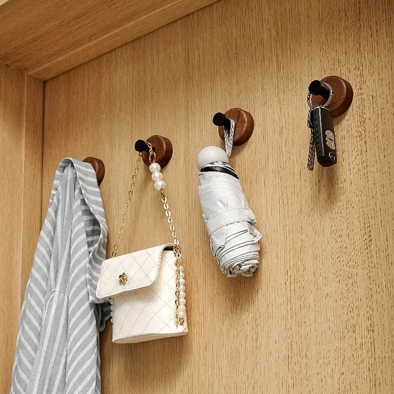 Natural Wood Clothes Hanger Wall Mounted Coat Hook Room Decorative Key Holder Hat Scarf Handbag Storage Hanger Bathroom Rack 3