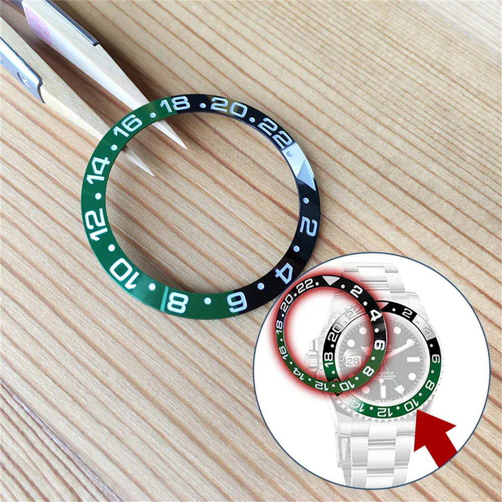 126720 Lunetta In Ceramica Verde Nera Per Rolex Gmt-Master Ii Oystersteel Orologio Destro