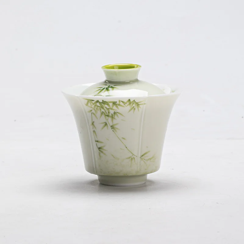 

Small Green Hand-Painted Bamboo Ceramic Bowl Tea Cup Kung Fu Tea Set Household Chinese Rock Tea Tea Bowl