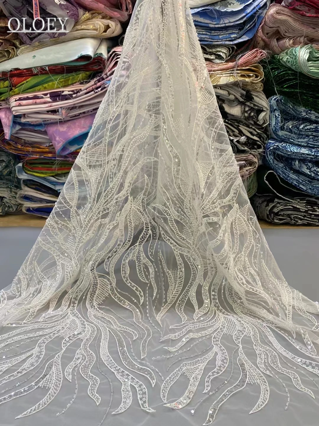 

2023 High-End Luxury Embroidery Groom Lace Fabric African Nigerian With Sequin Fabric For Wedding Dress