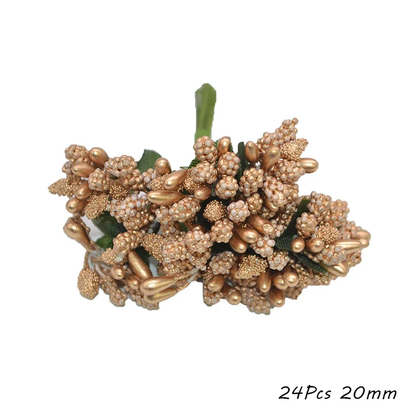 Gold Artificial Flower Cherry Stamen Berries Flower Wreath Decorative Cake Gift Box Wedding Decor Christmas Decoration for Home