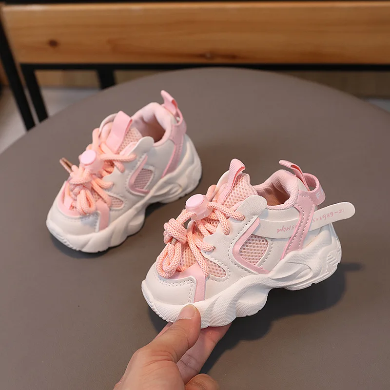 Toddler Sneakers Spring Autumn Baby Casual Sport Shoes Infant Lace-up Breathable Little Boys Girls Walking Shoes Pink, Khaki 4