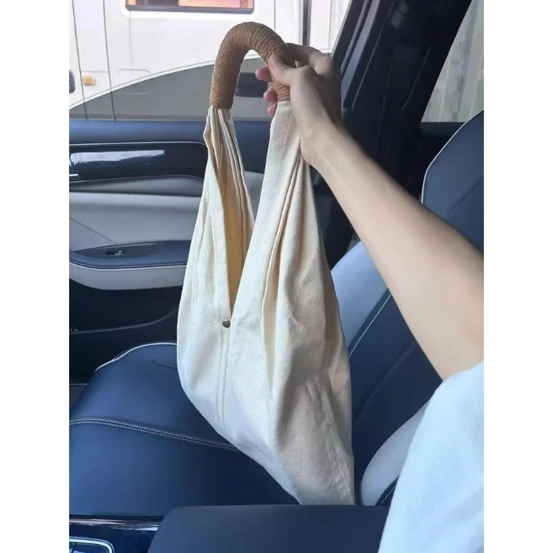 Women Handbags Summer Simple Solid Color Art Canvas New Classic All-match Large Capacity Tote Daily Casual Storage Cloth Bag