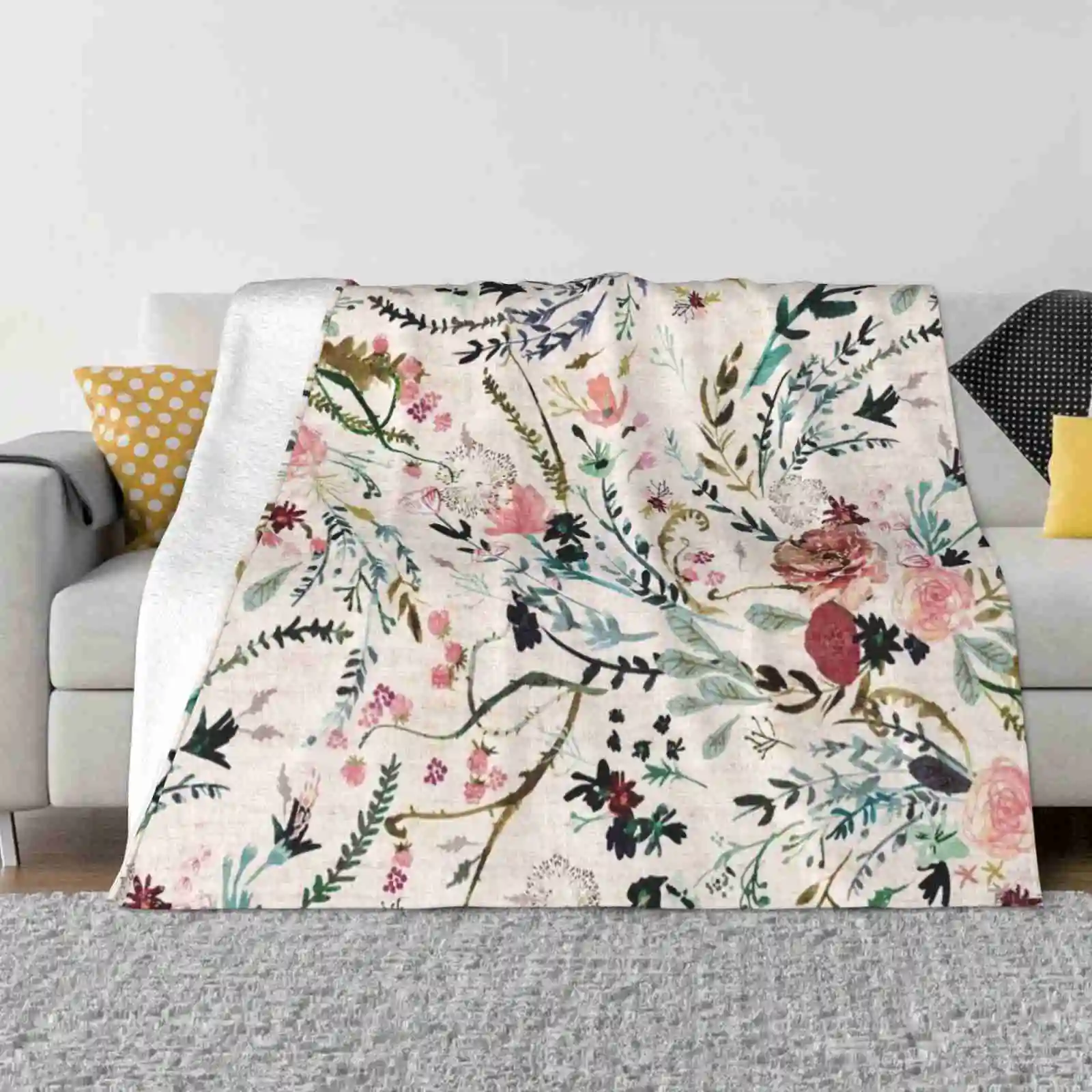 Fable Floral Creative Design Light Thin Soft Flanella Coperta Fiori Floreali Foglie Primaverili Foglia Vintage Blossom Seed Nature