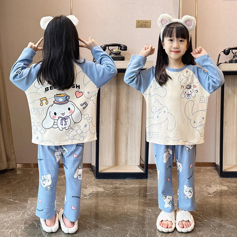 

New Sanrios Kuromi Cinnamoroll Children Cotton Pajamas Anime Pompompurin My Melody Cartoon Long-Sleeved Boys Girls Homewear Suit