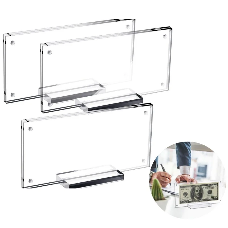 Acrylic Display Holder Photo Frame Transparent Acrylic Dollar Bill Display Frame Household Banknote Collection Stand Plexiglass Photo Frame With Base