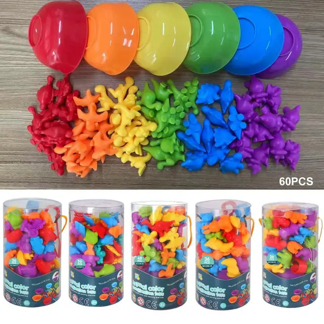 Montessori 1 Set Animal Counting Toy Colorful Educational Creative Rainbow Stack Cups Dinosaur Animal Counting Toy for Children 1
