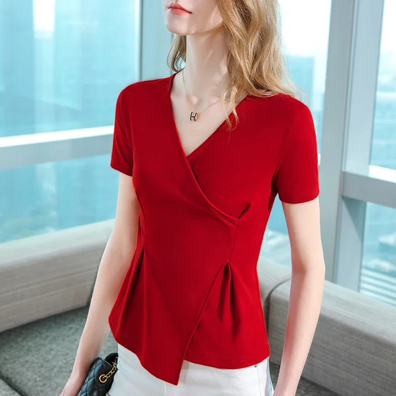 

HIgh Quality 2024 Women Tops Irregularity Design Spring Summer T- Shirt Female Clothing Sexy Crop Top Clothes Blouse Girl Y2k