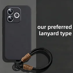 Elegant Solid Color Silicone Phone Case with Woven Wrist Lanyard and Shockproof Protection for Honor 600 Lite (Black)