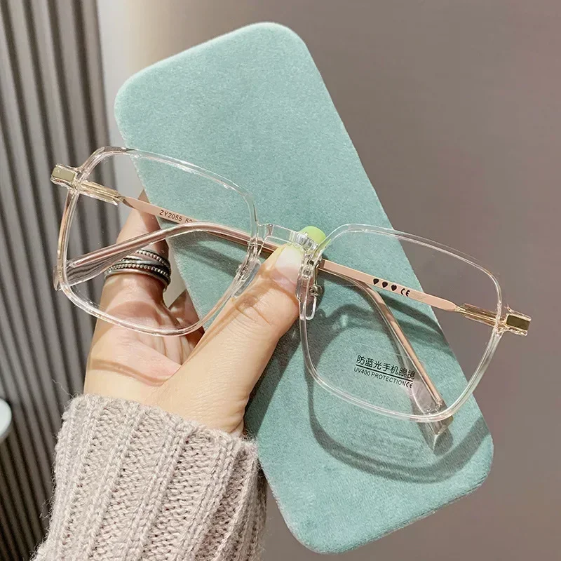Ultra Light Anti Blue Light Glasses for Women Cool Brown Large Frame Flat Lens High Beauty Presbyopia Glasses 0+1.0+1.5+2.0+4.0 2