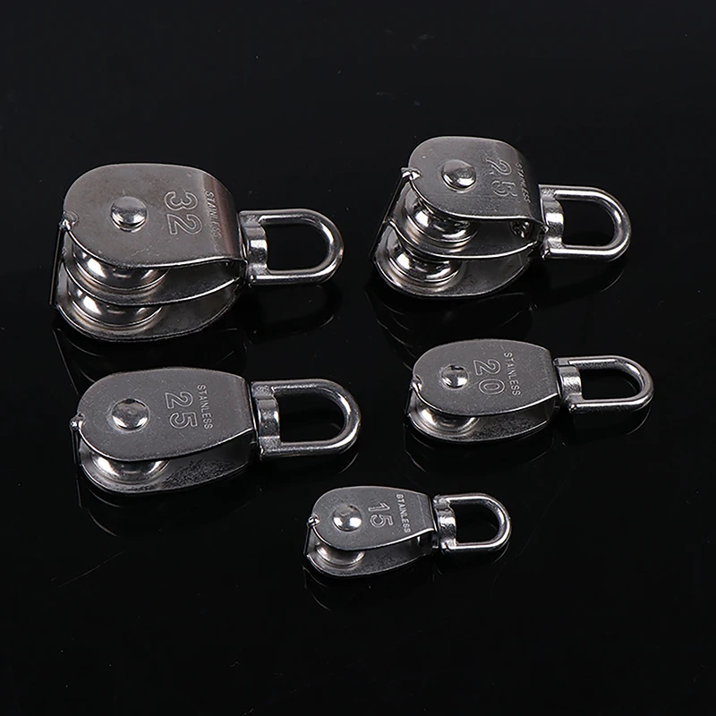 1PC 304 Stainless Steel M15 M20 M25 M32 Single Wheel Swivel Lifting Rope Pulley Set Lifting Wheel Tools Double Pulley Block 4