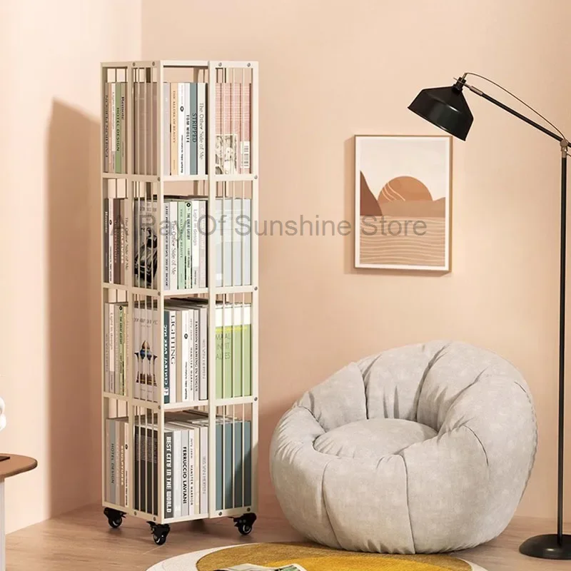 미니멀리스트 어린이 책장 스탠드, 흰색 회전 도서관 책장 선반 옷장, 공간 절약 가구
