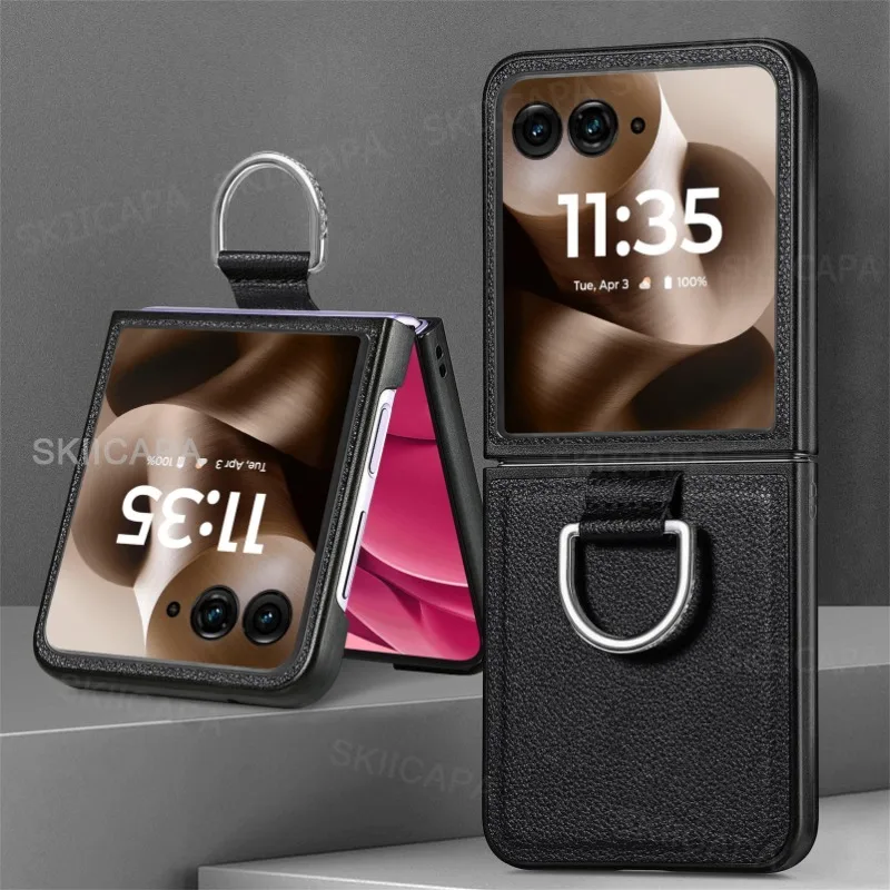 Lychee Leather Ring Holder Case with Shockproof Protection