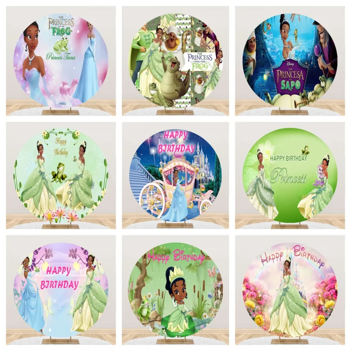 

Disney Round Circle Custom Girls Birthday Party Banner Decoration Princess and The Frog Backdrop Tiana Photography Background