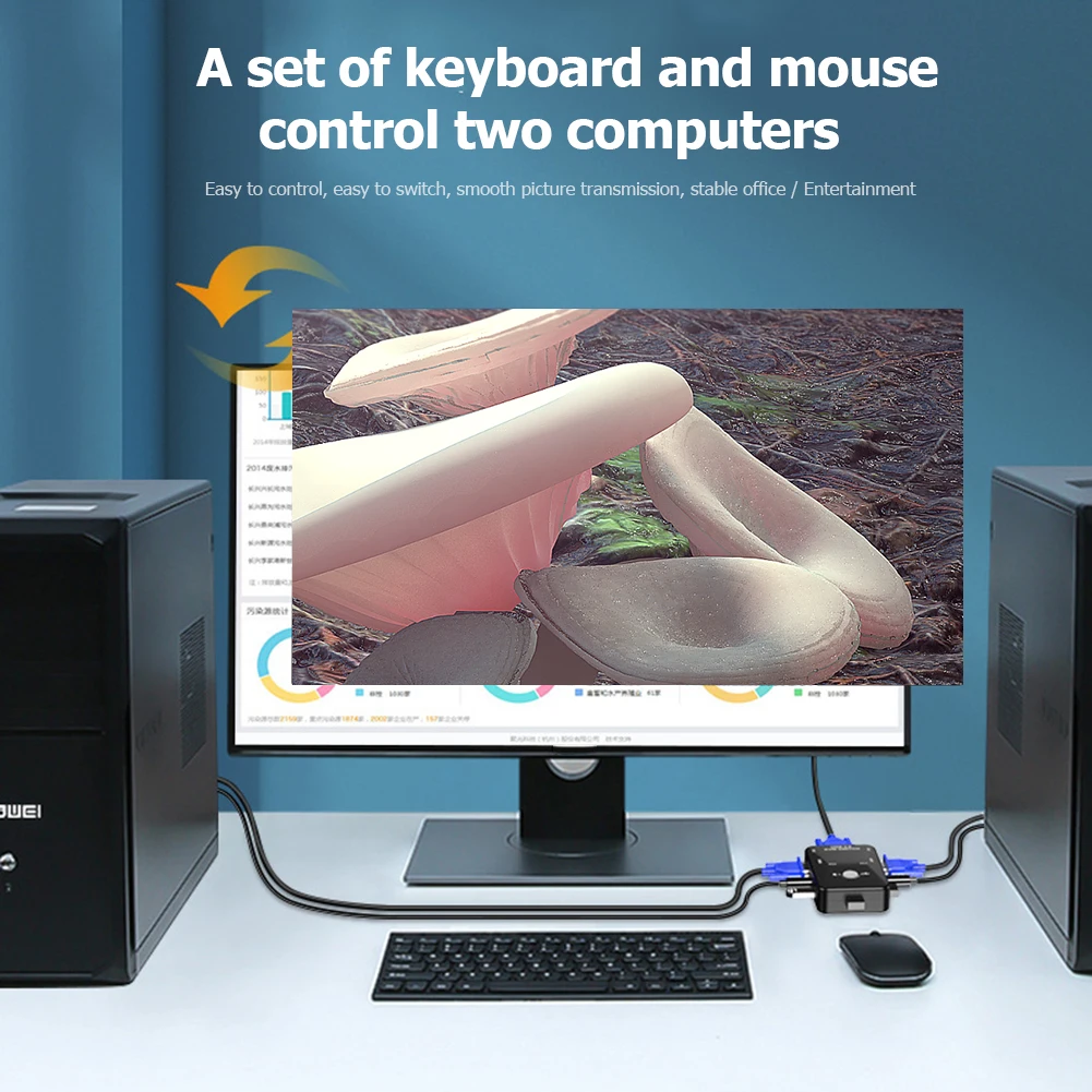 2 Ʈ USB HDMI ȣȯ KVM ġ ڽ 2  1 ƿ 1920x1080 VGA й ڽ, Ű 콺  ǻͿ 
