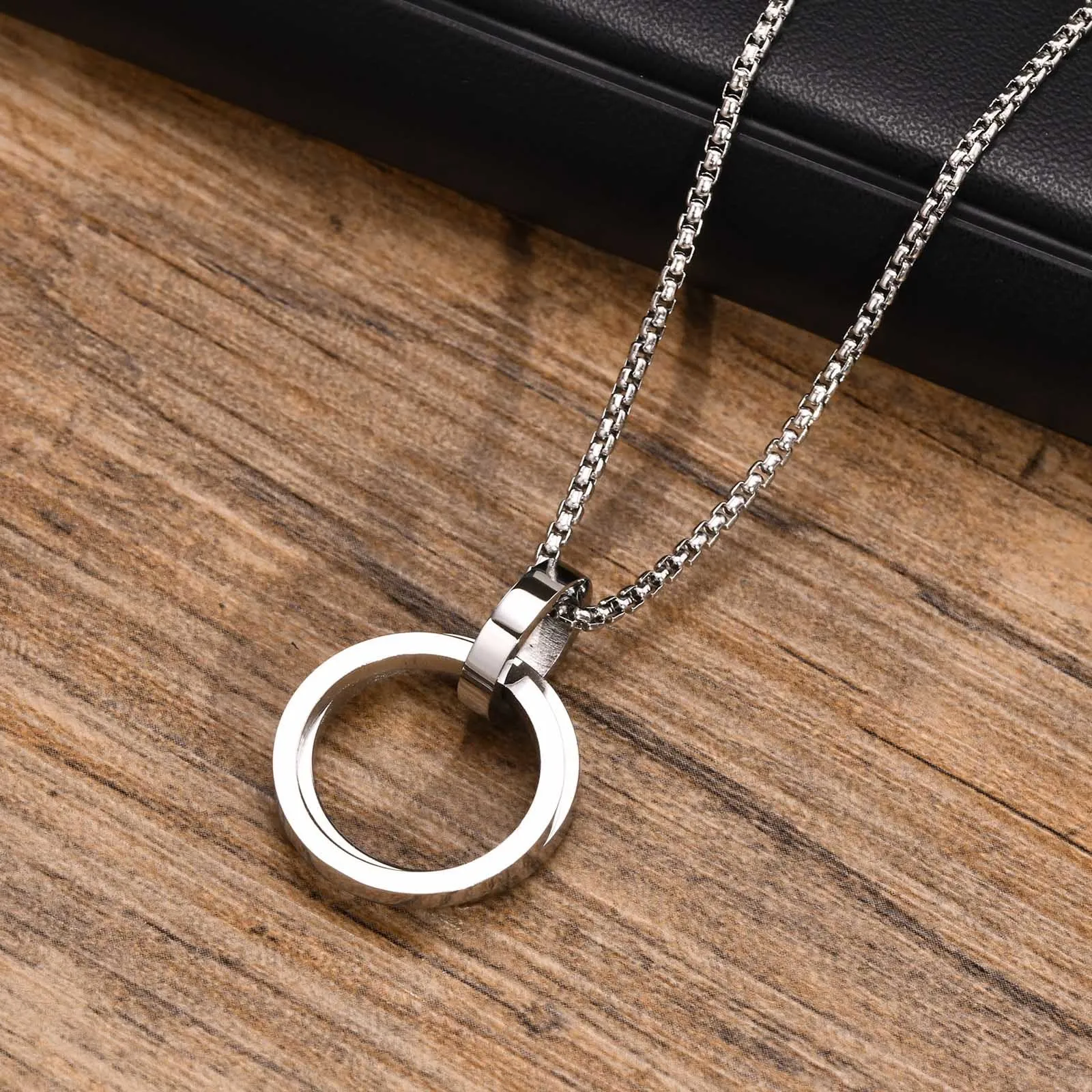 New Fashion Double Circles Pendant Necklaces for Men Stainless Steel Metal Love Forever Valentine s Day