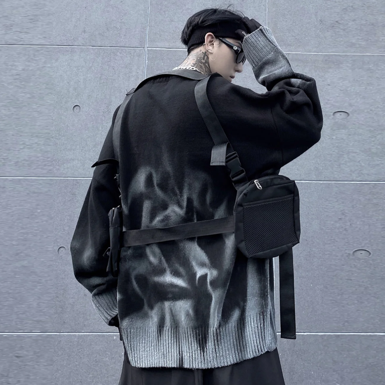 

Мужской свитер окрашенный в стиле Харадзюку, вязаный пуловер в стиле ретро, с вышивкой, в стиле хип-хоп, уличная одежда, Свободный Топ оверсайз