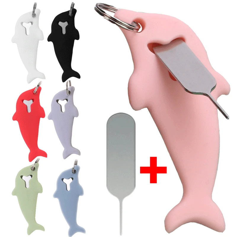 

2 In 1 Loss-proof SIM Card Ejection Pin Dolphin Shape Eject Tray Open Needle Mobile Phone SIMCard Ejecter Tool Keyring Pendent