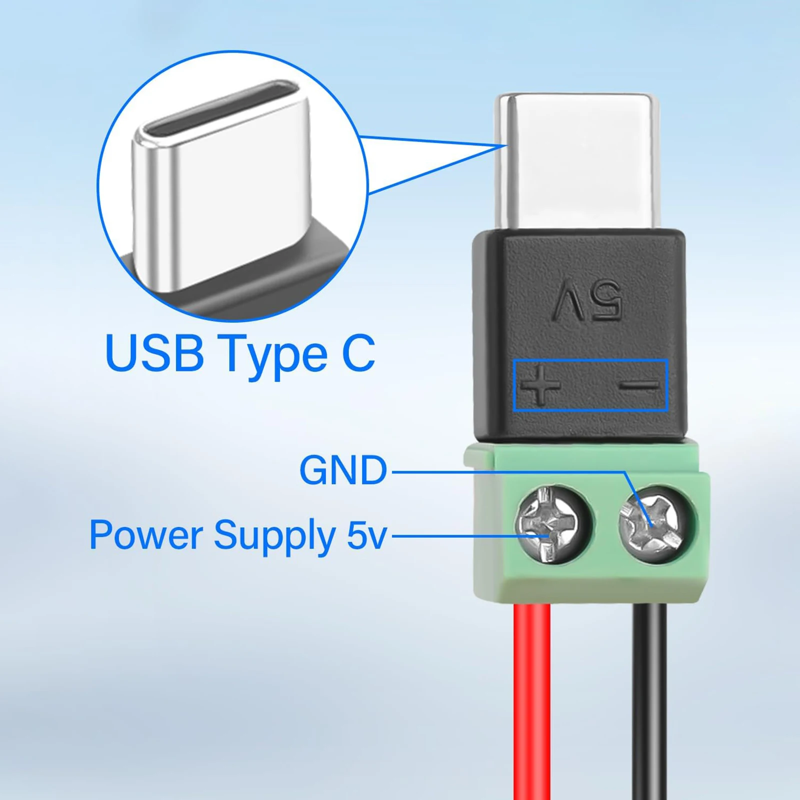 USB 타입 C 남성-2핀 나사 단자 충전 어댑터 5V 타입 C 2핀 무납땜 OTG 커넥터 (모바일 기기 충전용)